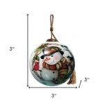 Winter Wreath Forest Snowman Hand Painted Mouth Blown Glass Ornament - Montana Home & Kitchen Co.