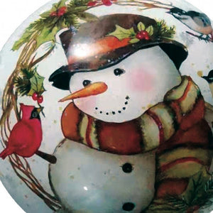 Winter Wreath Forest Snowman Hand Painted Mouth Blown Glass Ornament - Montana Home & Kitchen Co.