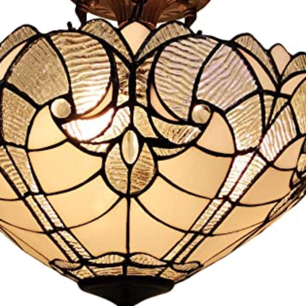 Yellow and Brown Two Light Tiffany Style Semi Flush Dimmable Ceiling Light - Montana Home & Kitchen Co.