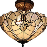 Yellow and Brown Two Light Tiffany Style Semi Flush Dimmable Ceiling Light - Montana Home & Kitchen Co.