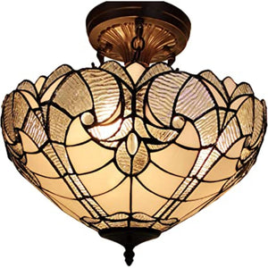 Yellow and Brown Two Light Tiffany Style Semi Flush Dimmable Ceiling Light - Montana Home & Kitchen Co.