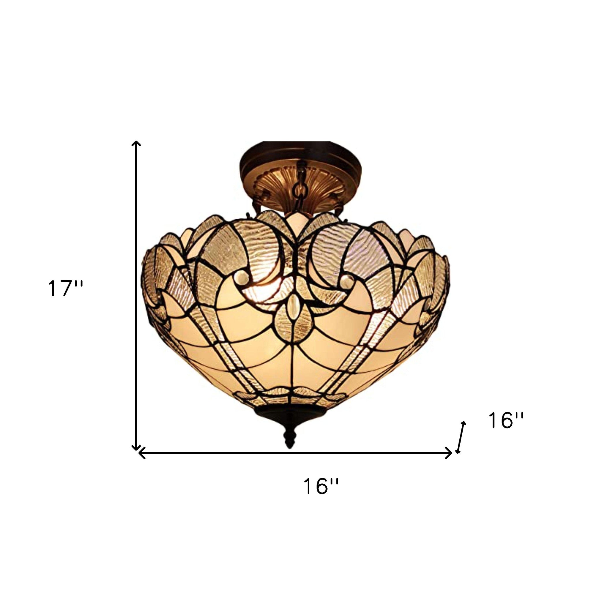 Yellow and Brown Two Light Tiffany Style Semi Flush Dimmable Ceiling Light - Montana Home & Kitchen Co.